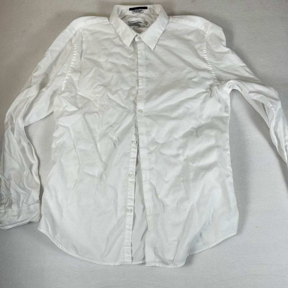 Calvin Klein Mens White Slim Fit Long Sleeve Button Down Dress Shirt L